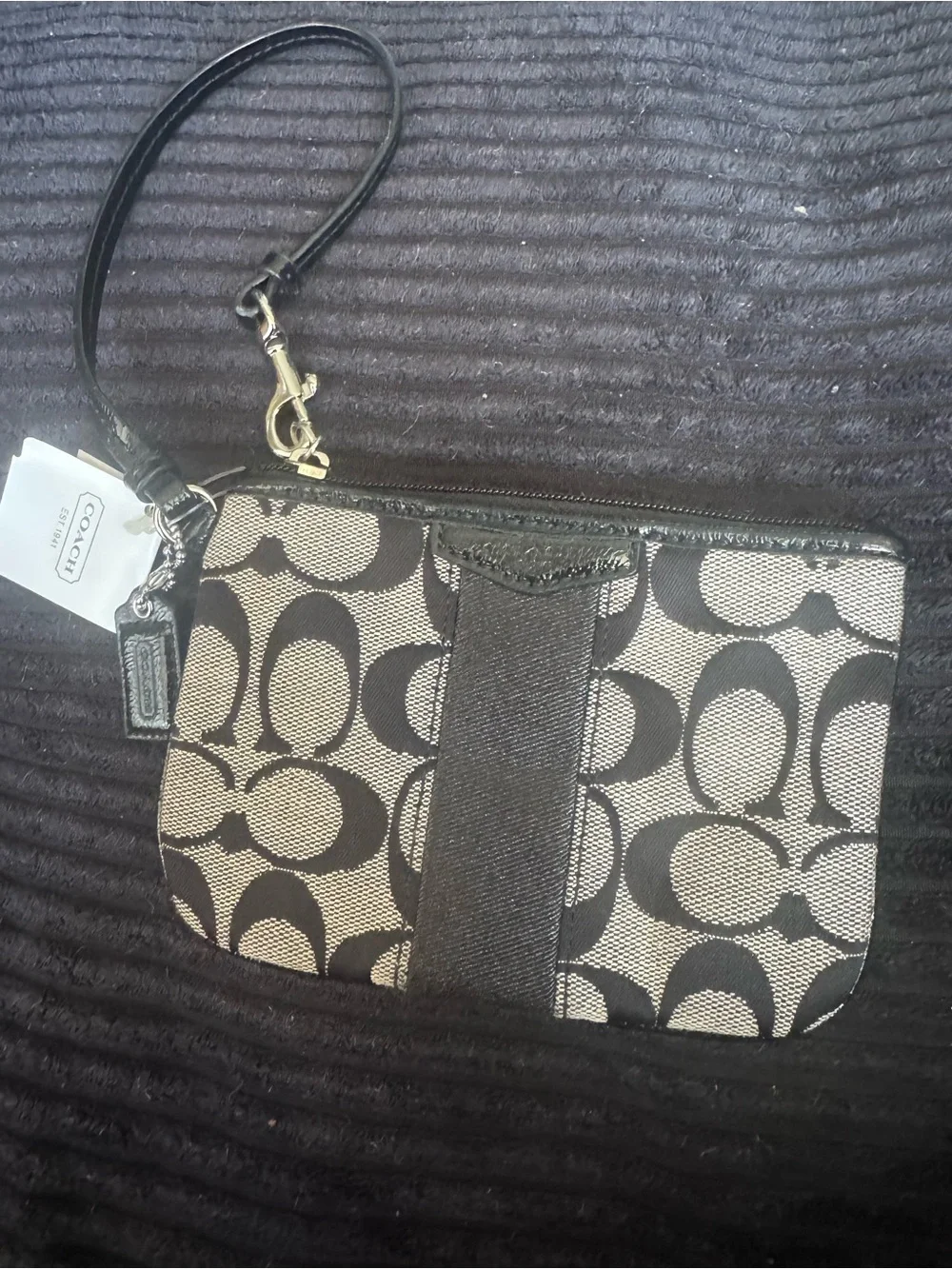 Coach Signature Canvas Wristlet in Black/white
